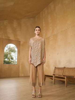 GOLD METALLIC KURTI DRAPE SET